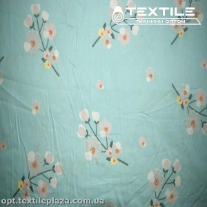 Сатин постельный цветной 1603D32C32 цветы, мятно-голубой
