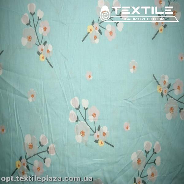Сатин постельный цветной 1603D32C32 цветы, мятно-голубой