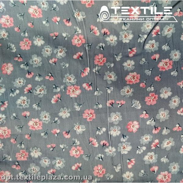 Сатин постельный цветной 7711D14C15 цветы, серый