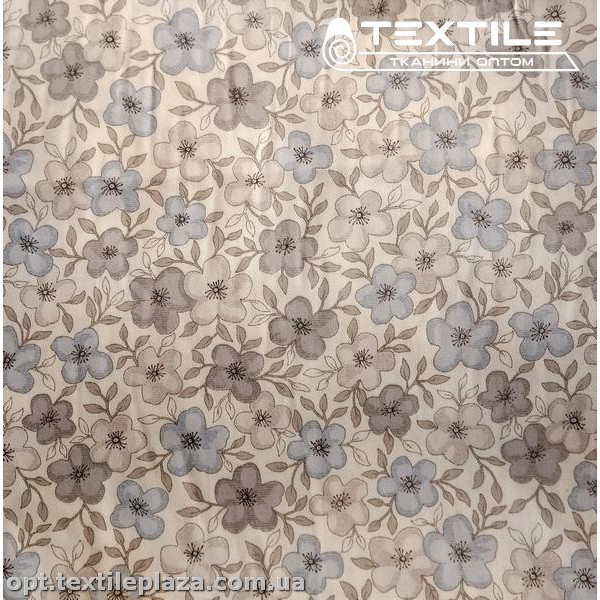 Сатин постельный цветной 1117D8C9 цветы серо-голубые, белый