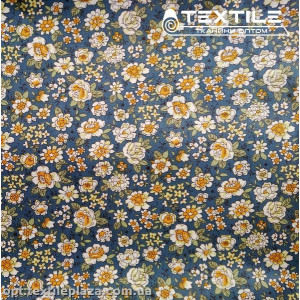 Сатин постельный цветной 1155D4C1 цветы, серо-синий