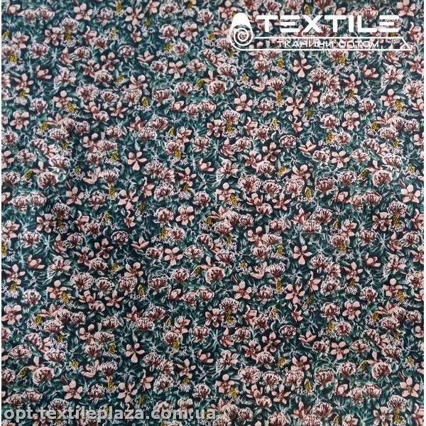 Сатин постельный цветной 1117D6C6 цветы, темно-зеленый