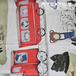 Сатин постельный цветной 1603D72C72 паровозики, белый