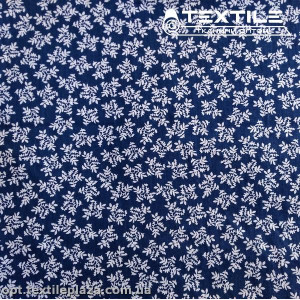 Сатин постельный цветной 7711D16C16 листья, темно-синий