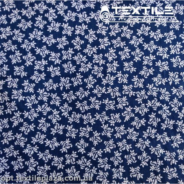 Сатин постельный цветной 7711D16C16 листья, темно-синий