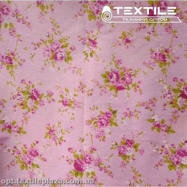 Сатин постельный цветной 1211D1C1 цветы, розовый
