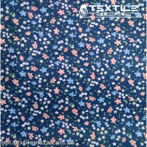 Сатин постельный цветной 7711D3C3 цветы, темно-синий