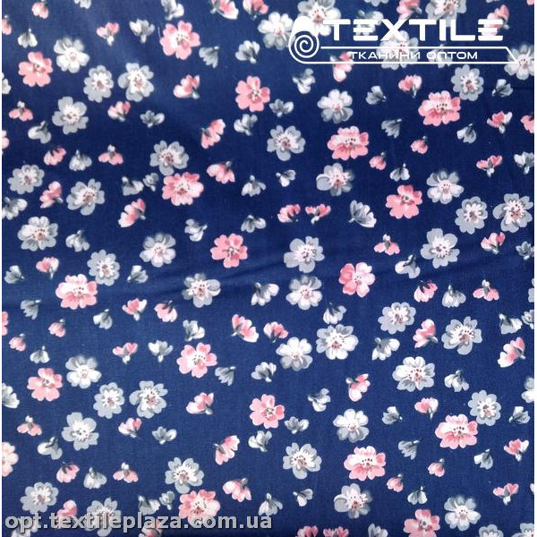 Сатин постельный цветной 7711D14C14 цветы, темно-синий