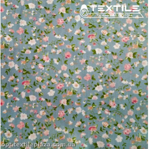 Сатин постельный цветной 7711D21C21 цветы, серо-голубой