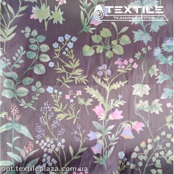 Сатин постельный цветной 1117D1C2 травы, пыльно-коричневый