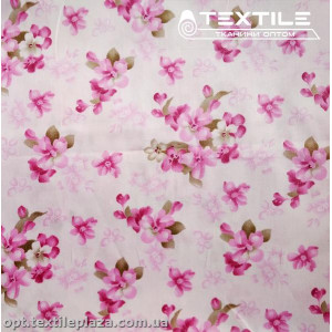 Сатин постельный цветной 1211D4C2 цветы розовые, белый