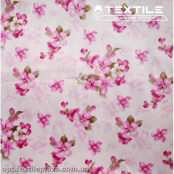 Сатин постельный цветной 1211D4C2 цветы розовые, белый