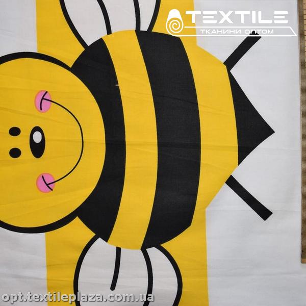 Сатин постельный цветной 1603D11C1 пчелы, белый