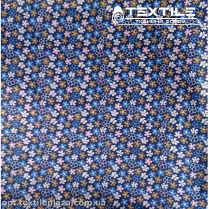 Сатин постельный цветной 7711D20C20 цветы, темно-синий