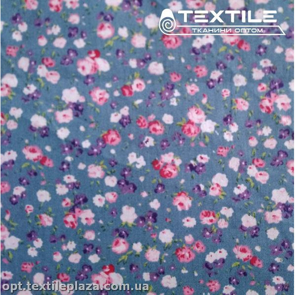 Сатин постельный цветной 7711D23C23 цветы, сизый