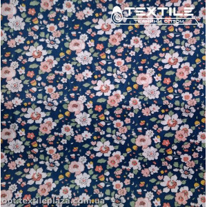 Сатин постельный цветной 7711D4C4 цветы, темно-синий