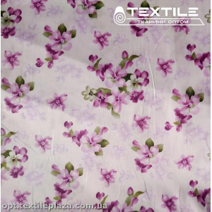 Сатин постельный цветной 1211D4C3 цветы фиолетовые, белый