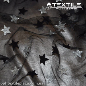 Сетка флок 3024D1C2 звезды, серебряно-черный