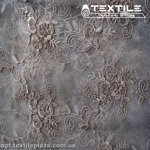 Сетка вышивка 2822D1C13 узор, серо-бежевый