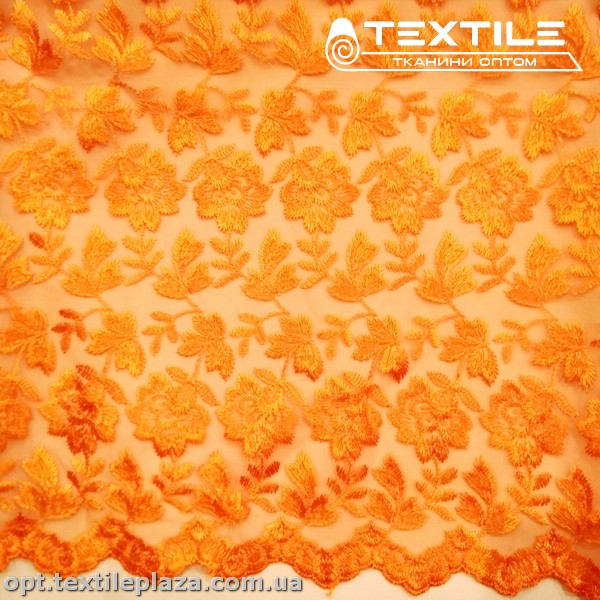 Сетка вышивка 44581D2C18 узор, оранжевый