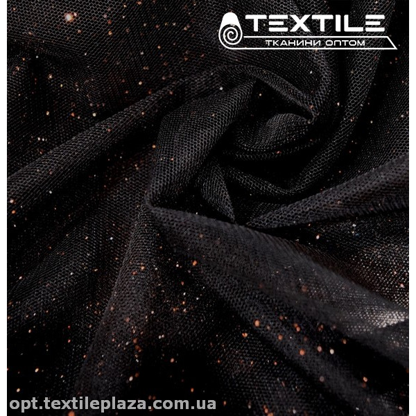 Сетка блестки 5250D12C33 узор, медь, чёрный