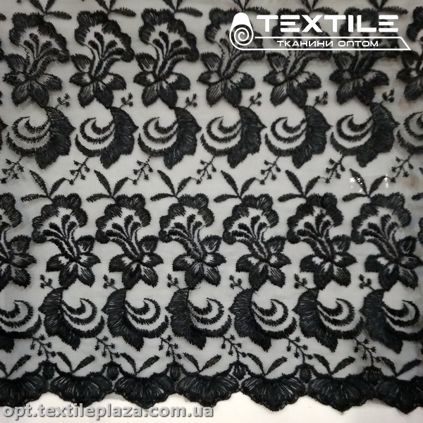 Сетка вышивка 44681D2C24 узор, черный