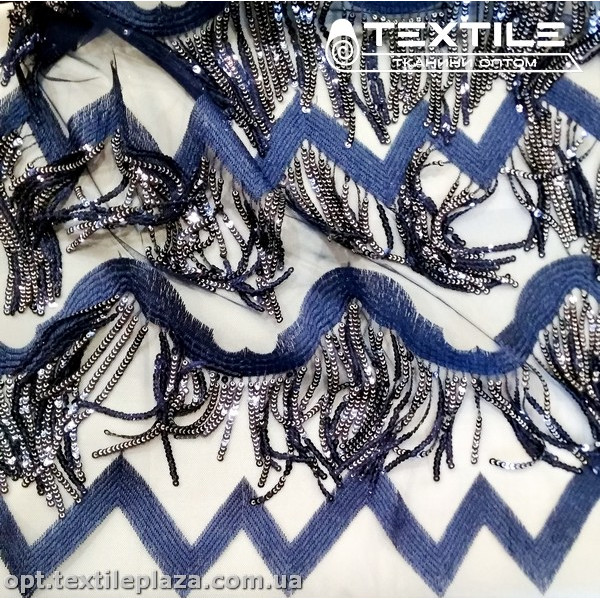 Сетка пайетки 3868D1C1 вышивка, темно-синий