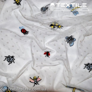 Сетка вышивка 16448D1C2 букашки, белый