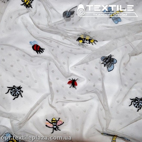 Сетка вышивка 16448D1C2 букашки, белый