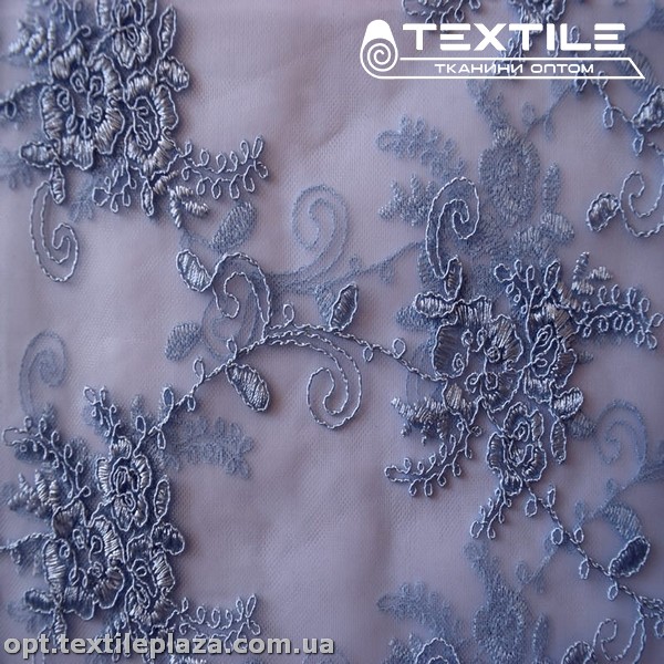 Сетка вышивка 2822D1C6 узор, васильково-голубой