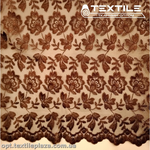 Сетка вышивка 44581D2C28 узор, темно-коричневый
