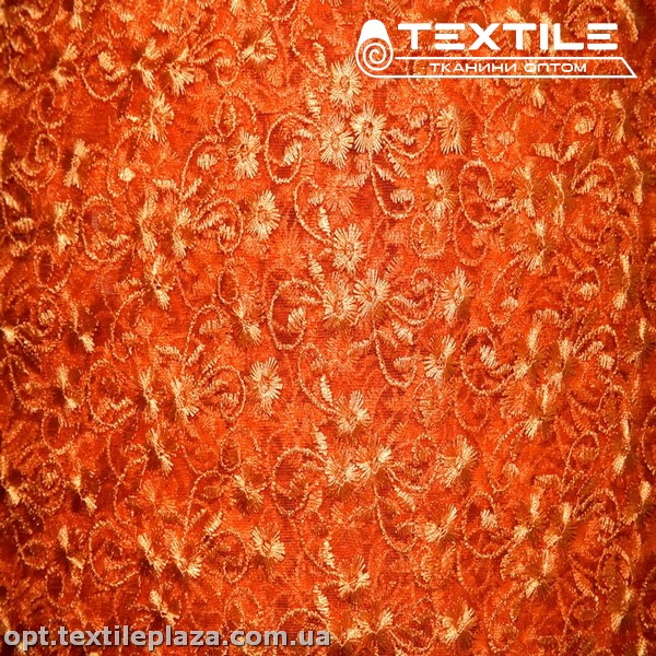 Сетка вышивка 89481D3C15 узор, оранжевый