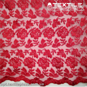 Сетка вышивка 44581D2C15 узор, темно-красный