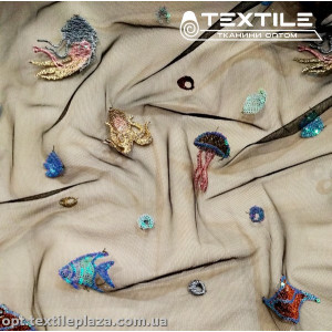 Сетка вышивка 16445D1C1 рыбки, черный