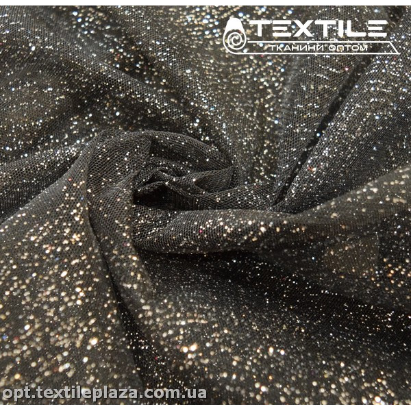Сетка блестки 5250D13C34 узор золото, чёрный
