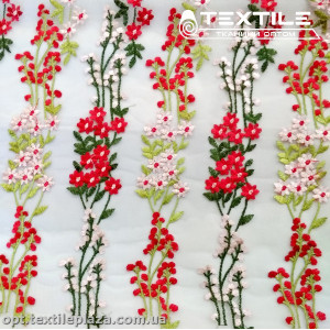 Сетка вышивка 3252D6C1 цветы красно-белые, черный