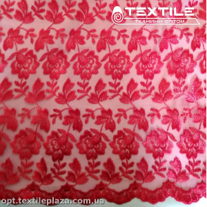 Сетка вышивка 44581D2C21 узор, ярко-красный