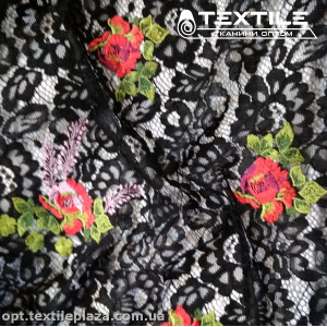 Сетка вышивка 12342D5C1 цветы, красные, черный