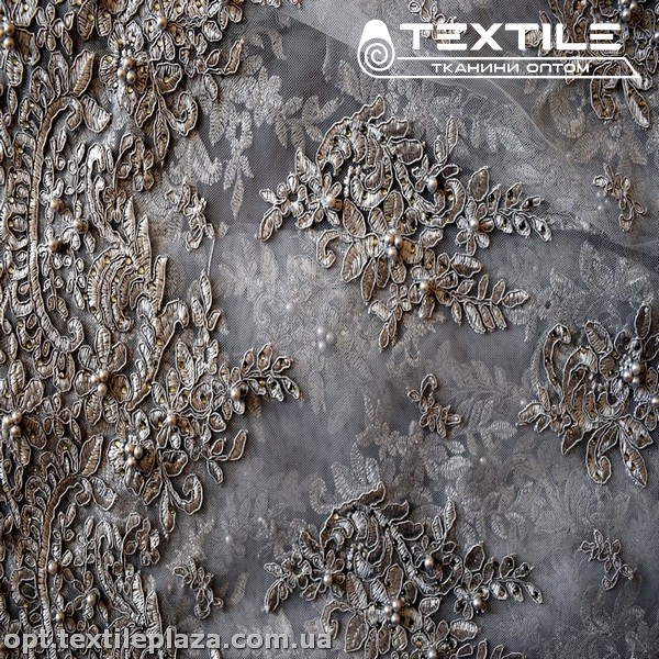 Сетка вышивка 3153D17C1 узор, серый