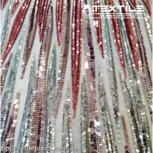 Сетка пайетки 3484D1C2 узор, серебряно-розовый