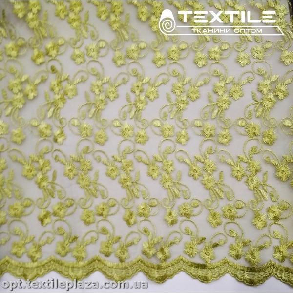 Сетка вышивка 89481D2C18 узор, светло-оливковый