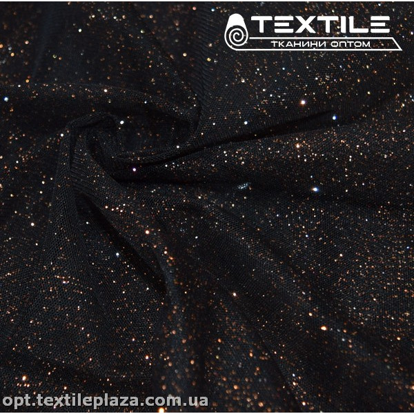 Сетка блестки 5250D13C33 узор медь, чёрный