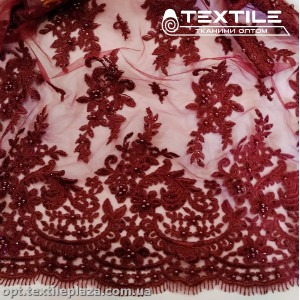 Сетка вышивка 3153D1C2 узор, бордовый