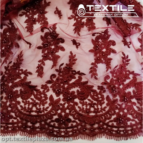 Сетка вышивка 3153D1C2 узор, бордовый