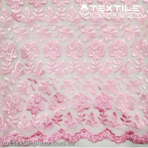 Сетка вышивка 44581D2C1 узор, нежно-розовый