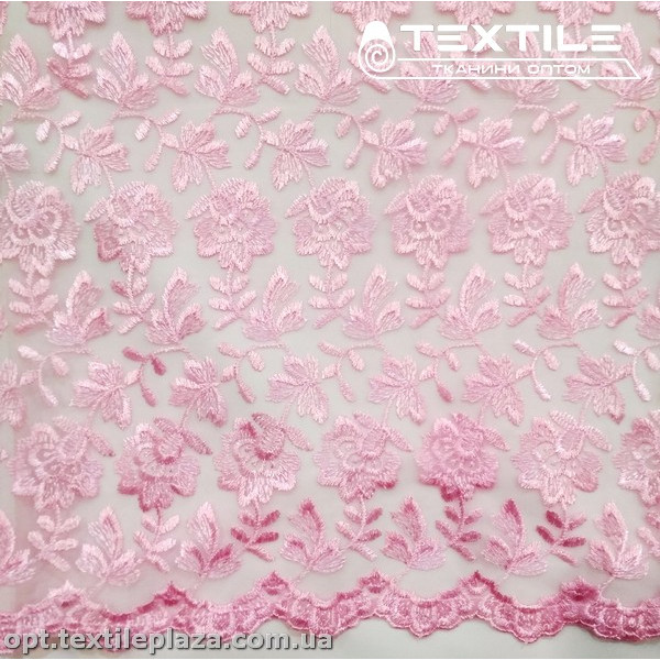 Сетка вышивка 44581D2C1 узор, нежно-розовый