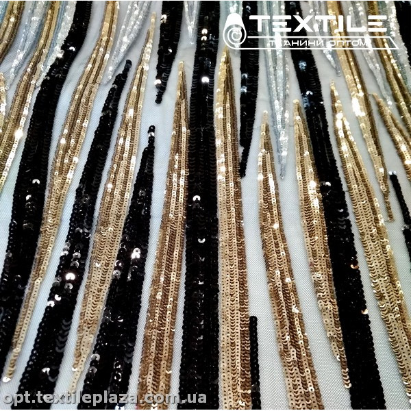 Сетка пайетки 3484D1C3 узор, черно-золотой
