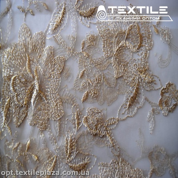 Сетка вышивка 4420C узор, золото