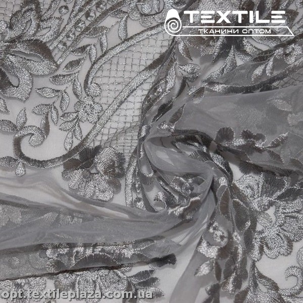 Сетка вышивка 3062D1C2 узор, серый