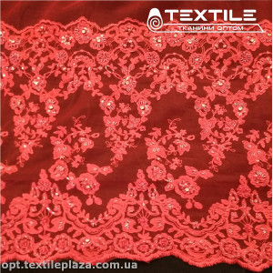 Сетка вышивка 91269D2C2 узор, красный